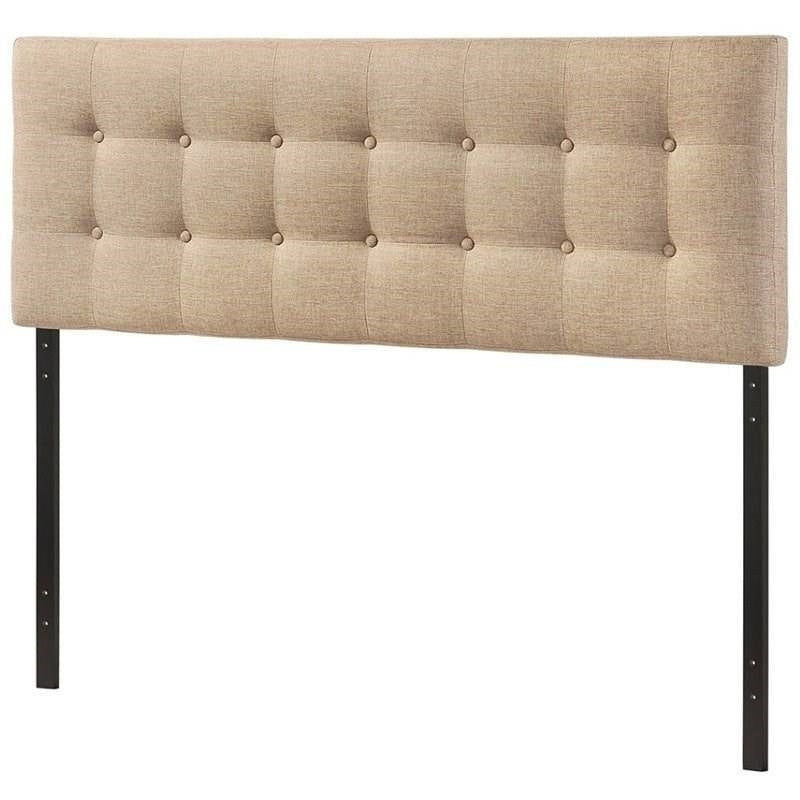 Full size Beige Tan Taupe Fabric Upholstered Button Tufted Headboard-0