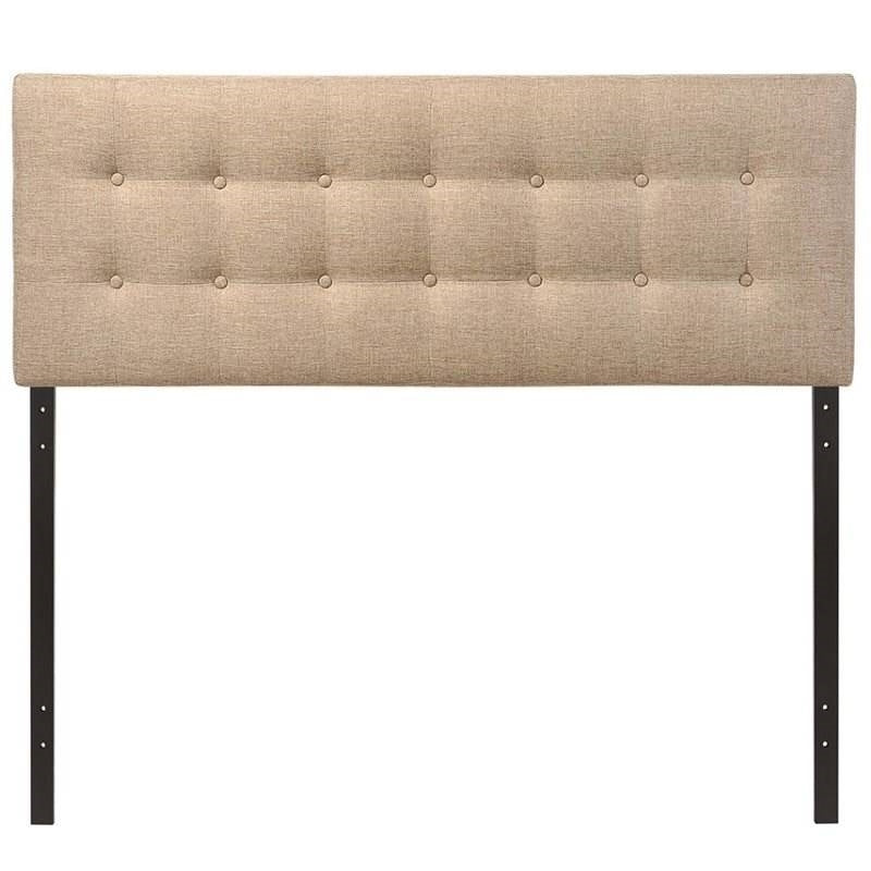 Full size Beige Tan Taupe Fabric Upholstered Button Tufted Headboard-1