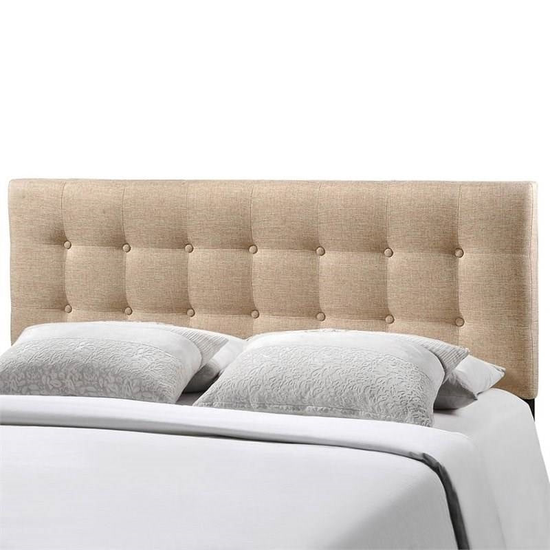 Full size Beige Tan Taupe Fabric Upholstered Button Tufted Headboard-2