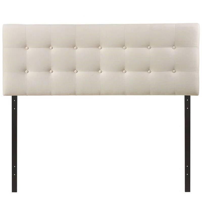 Queen size Modern Ivory Fabric Upholstered Button Tufted Headboard-0