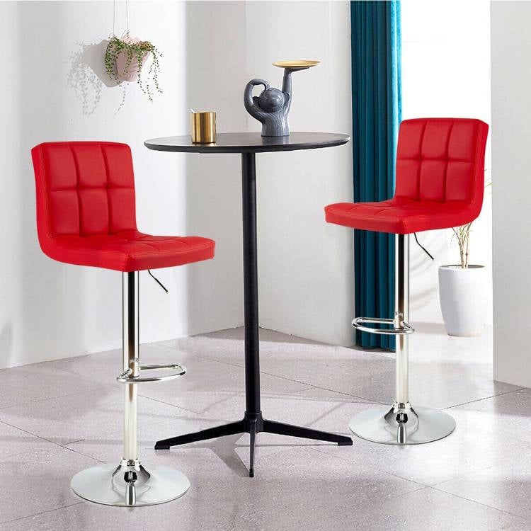 Set of 2 Modern Adjustable Height Barstools w/ Comfortable Red PU Leather Seat-1