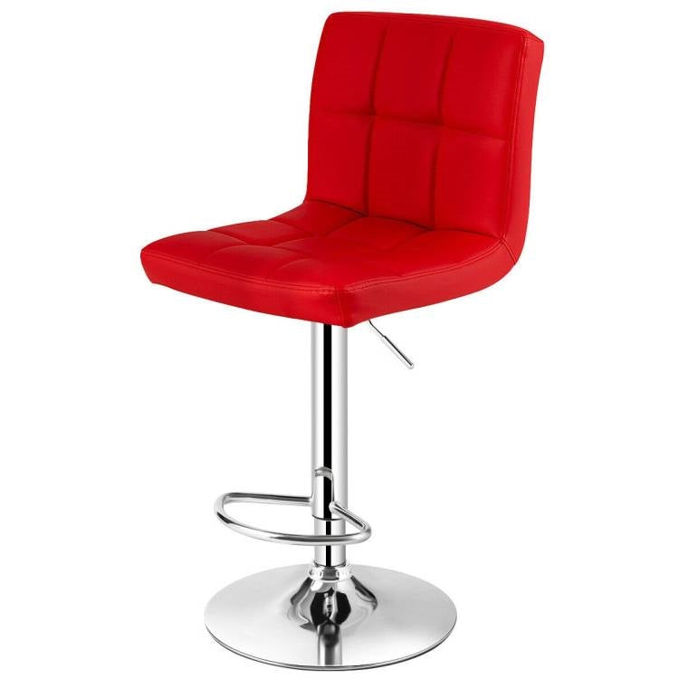 Set of 2 Modern Adjustable Height Barstools w/ Comfortable Red PU Leather Seat-3