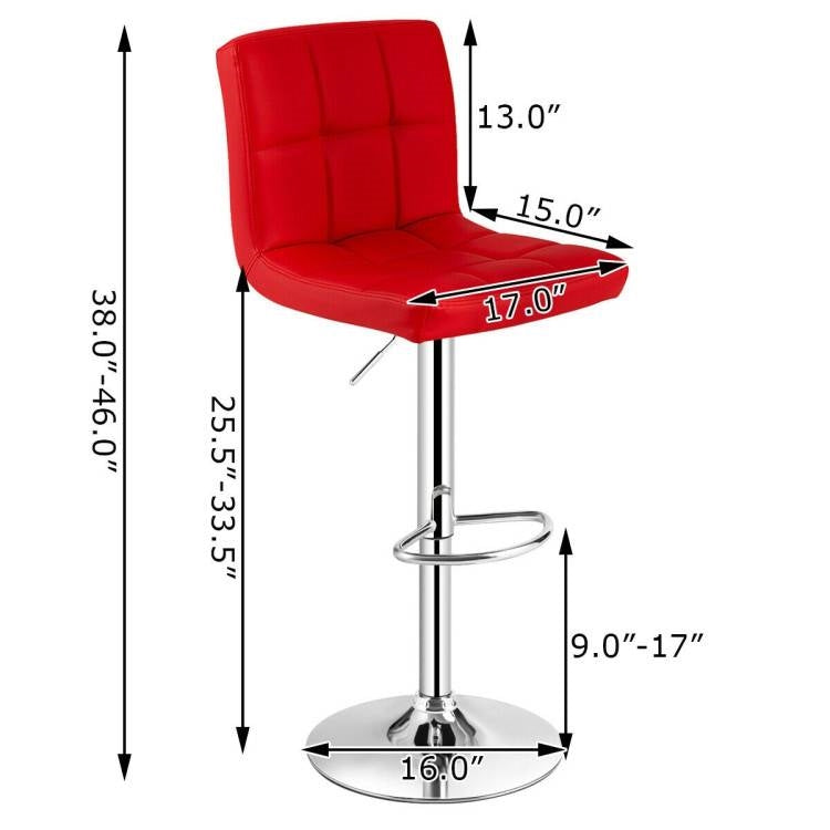 Set of 2 Modern Adjustable Height Barstools w/ Comfortable Red PU Leather Seat-4