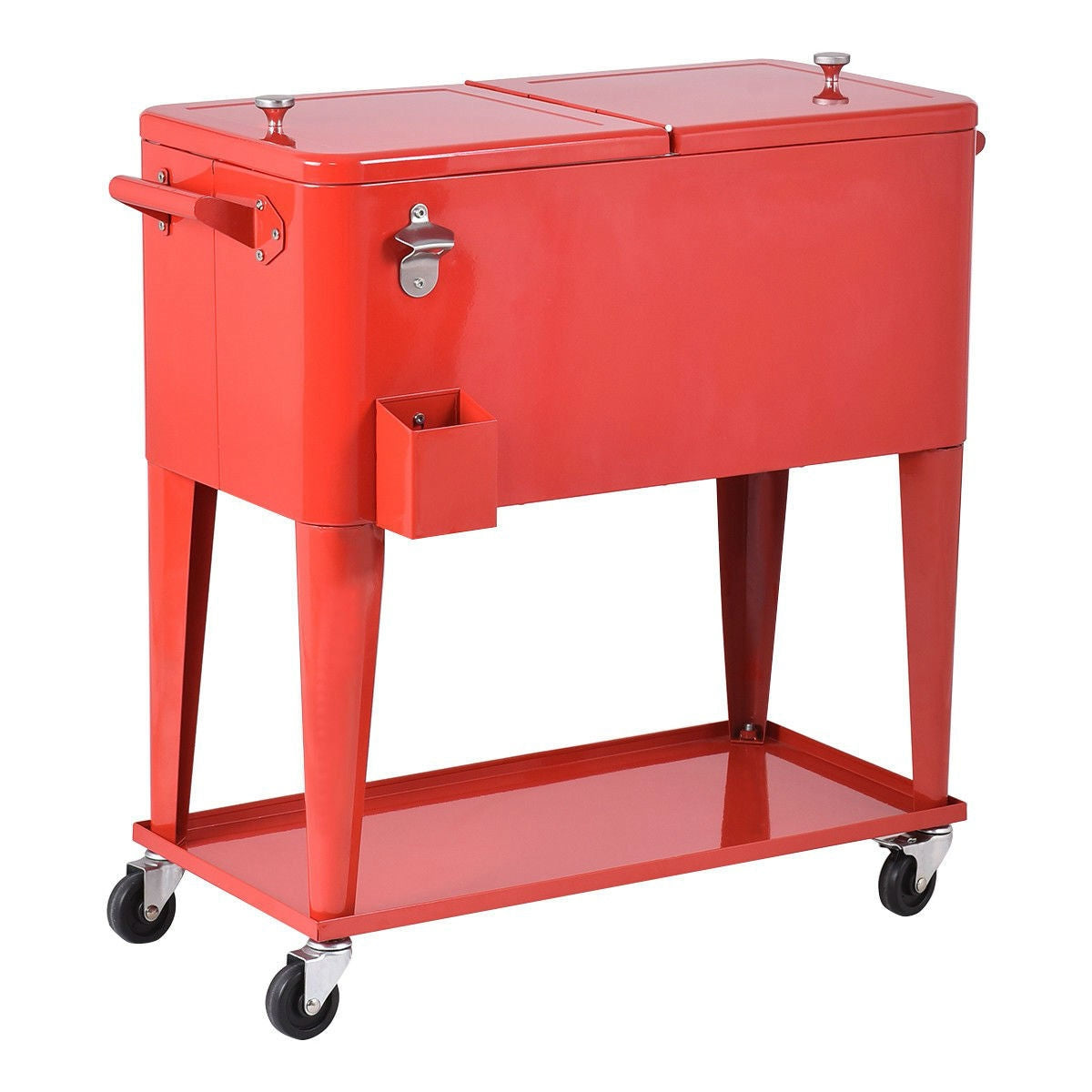 80 Quart Red Sturdy Rolling Steel Construction Cooler-2