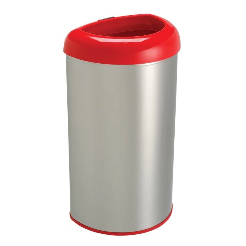 13-Gallon Stainless Steel Trash Can with Red Open Top-0