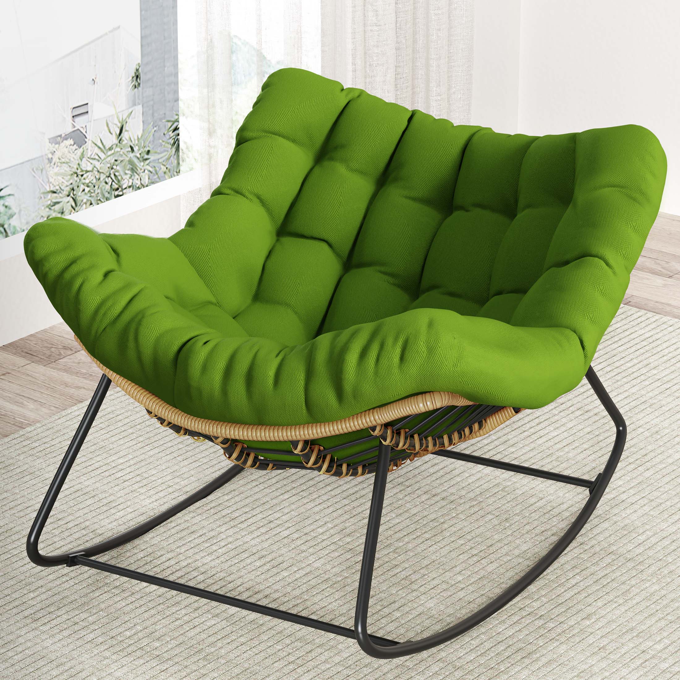Outdoor Rocking Chair, Oversized Papasan Chair, Indoor Comfy Lounge Rocker-1