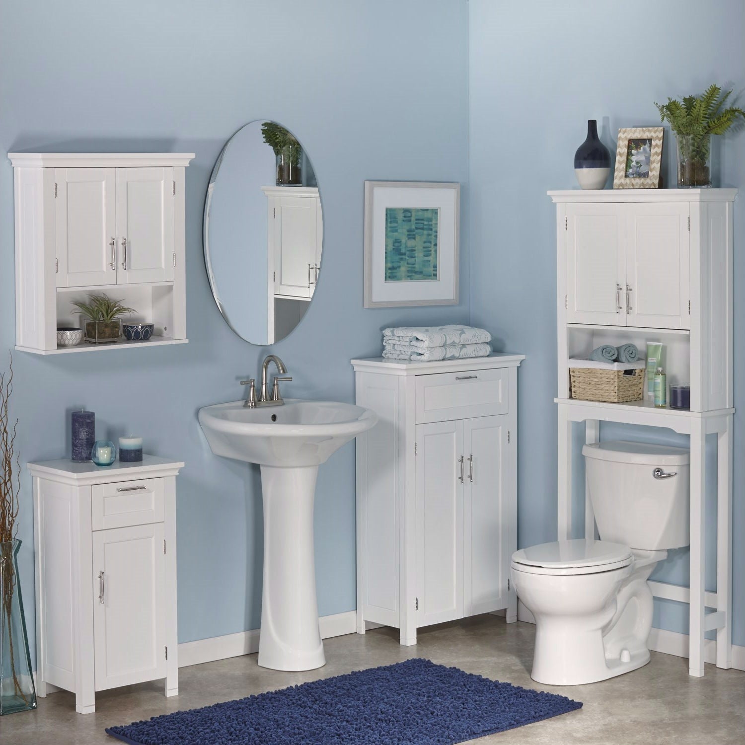 White Bathroom Wall Cabinet Cupboard with Open Shelf-1