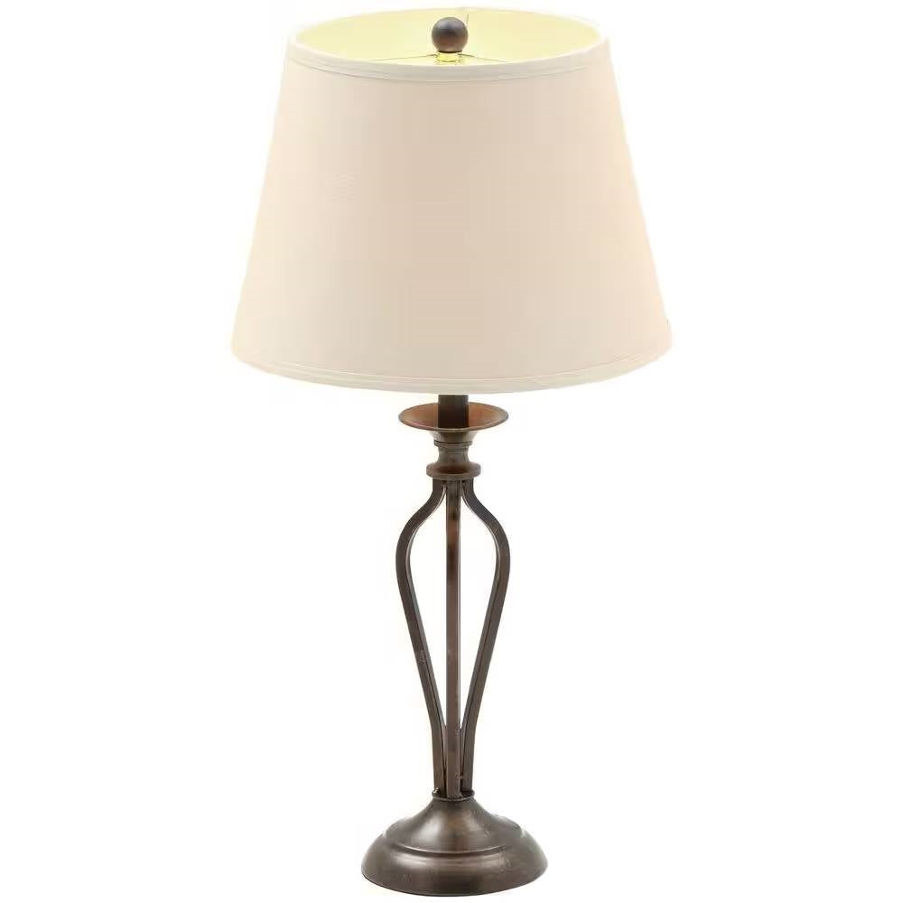 Traditional Bronze Metal Finish Table Lamp with Beige Linen Shade-0