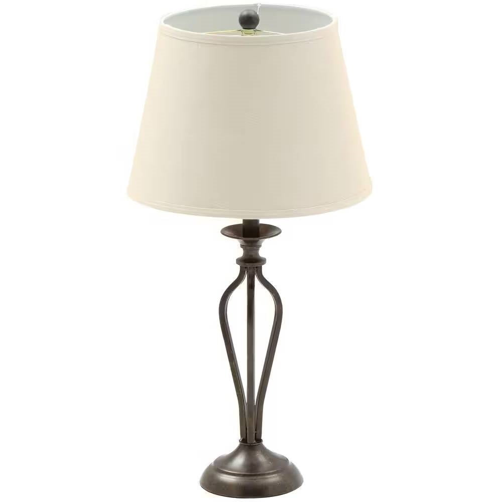 Traditional Bronze Metal Finish Table Lamp with Beige Linen Shade-2