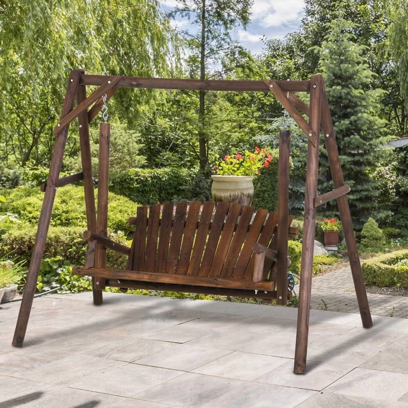 FarmHouse Log A-Frame 2-Seat Wooden Swing Bench-1