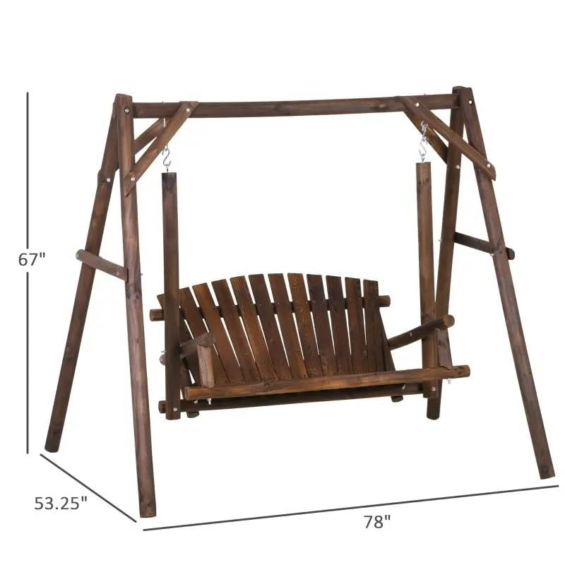 FarmHouse Log A-Frame 2-Seat Wooden Swing Bench-4