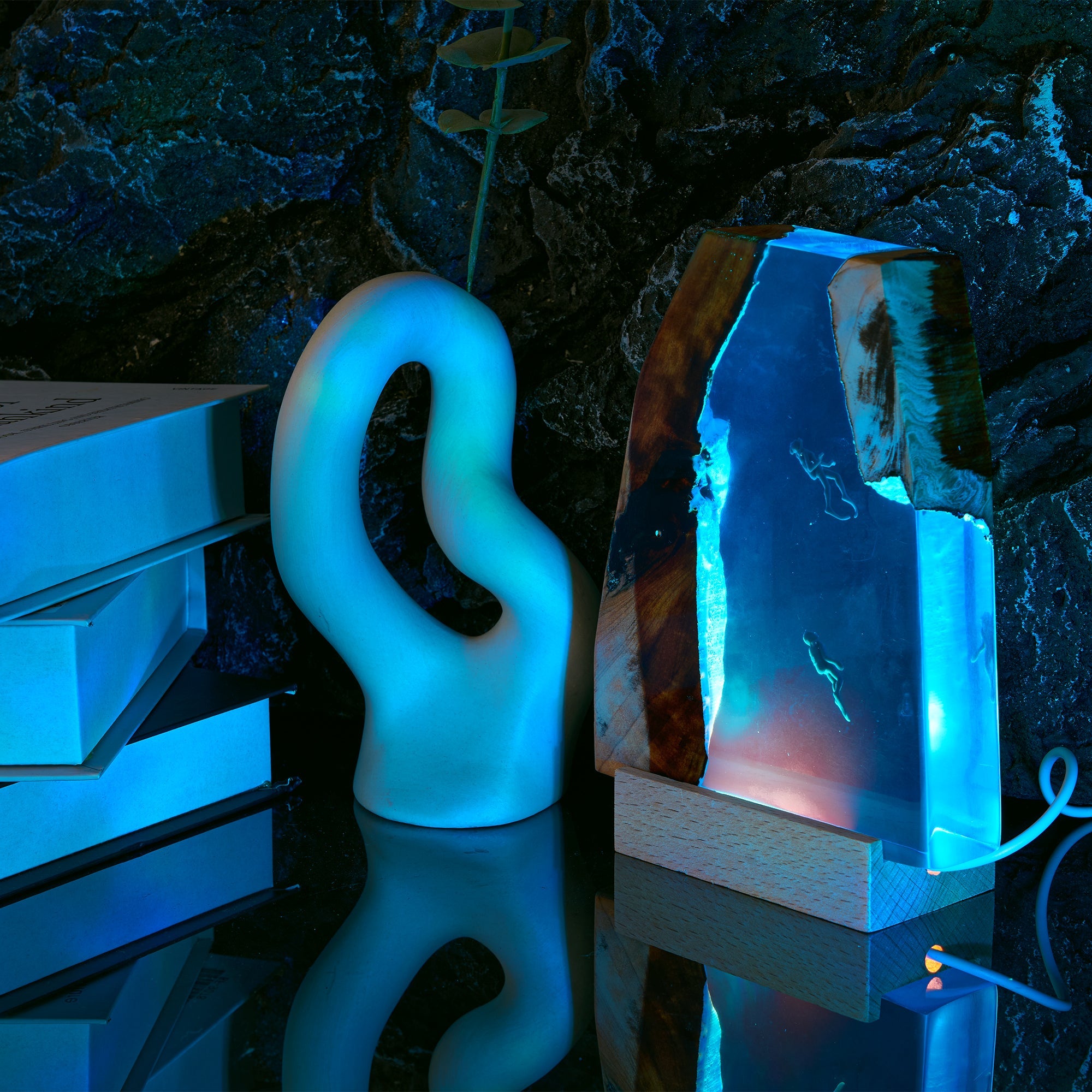 Resin Ocean Lamp,Shark and Diver resin wood lamp-4