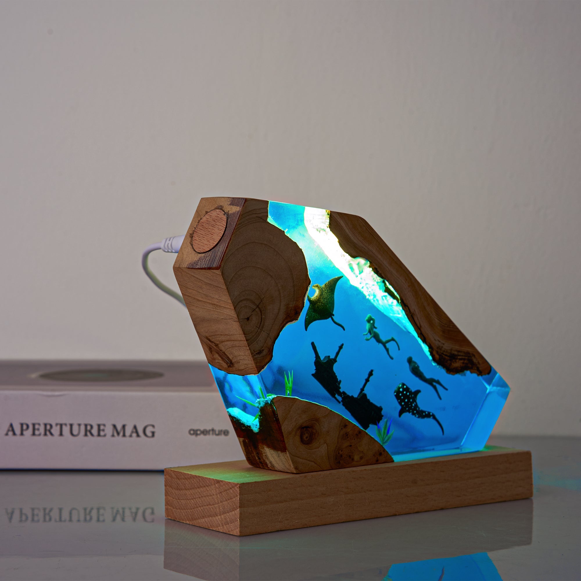 Resin Ocean Lamp,Shark and Diver resin wood lamp-3