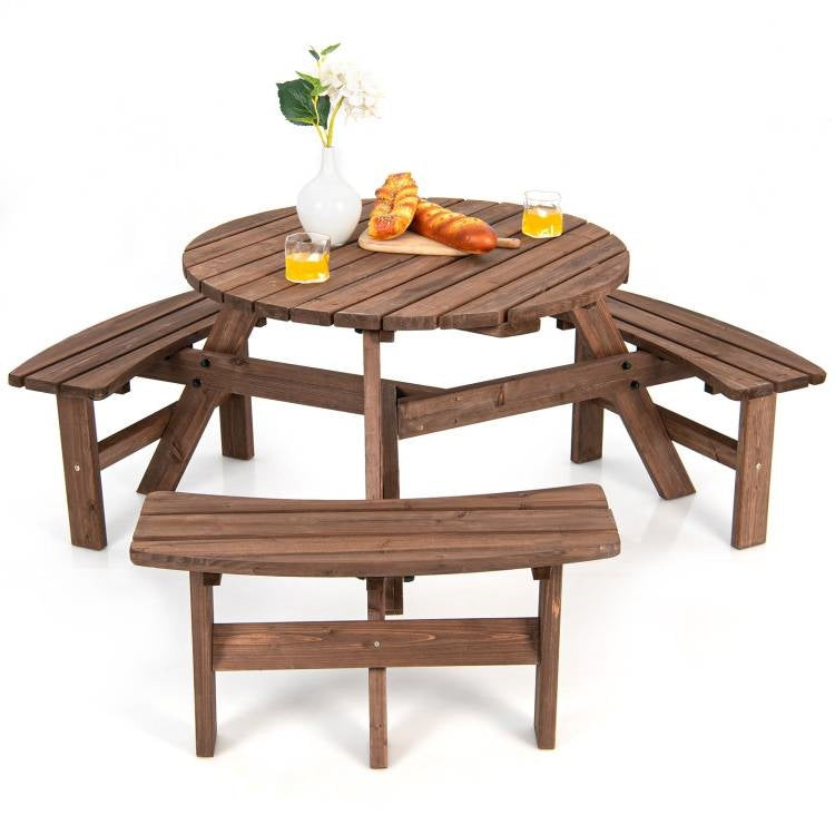 Espresso Wooden 6 Seater Picnic Table Umbrella Hole-0