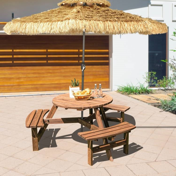 Espresso Wooden 6 Seater Picnic Table Umbrella Hole-1