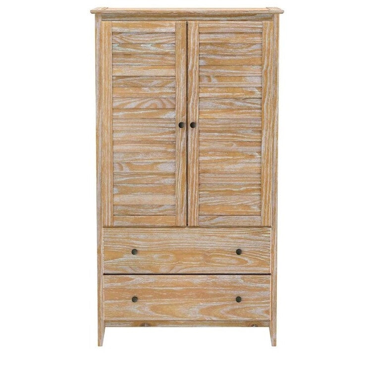 FarmHome Louvered Distressed Driftwood Solid Pine Armoire-1