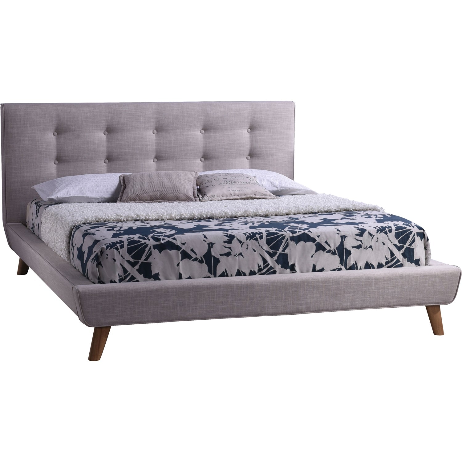 Queen size Mid-Century Style Beige Upholstered Platform Bed-1