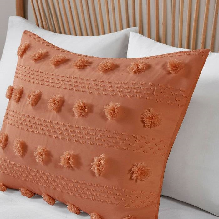 Full/Queen 3-Piece Rust Orange Pompom Microfiber Comforter Set-2