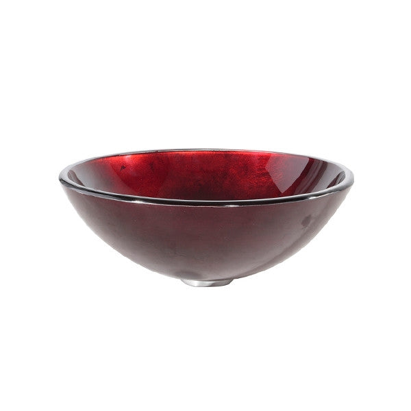 Round Red Tempered Glass Bowl Shape Vessel Bathroom Sink-1