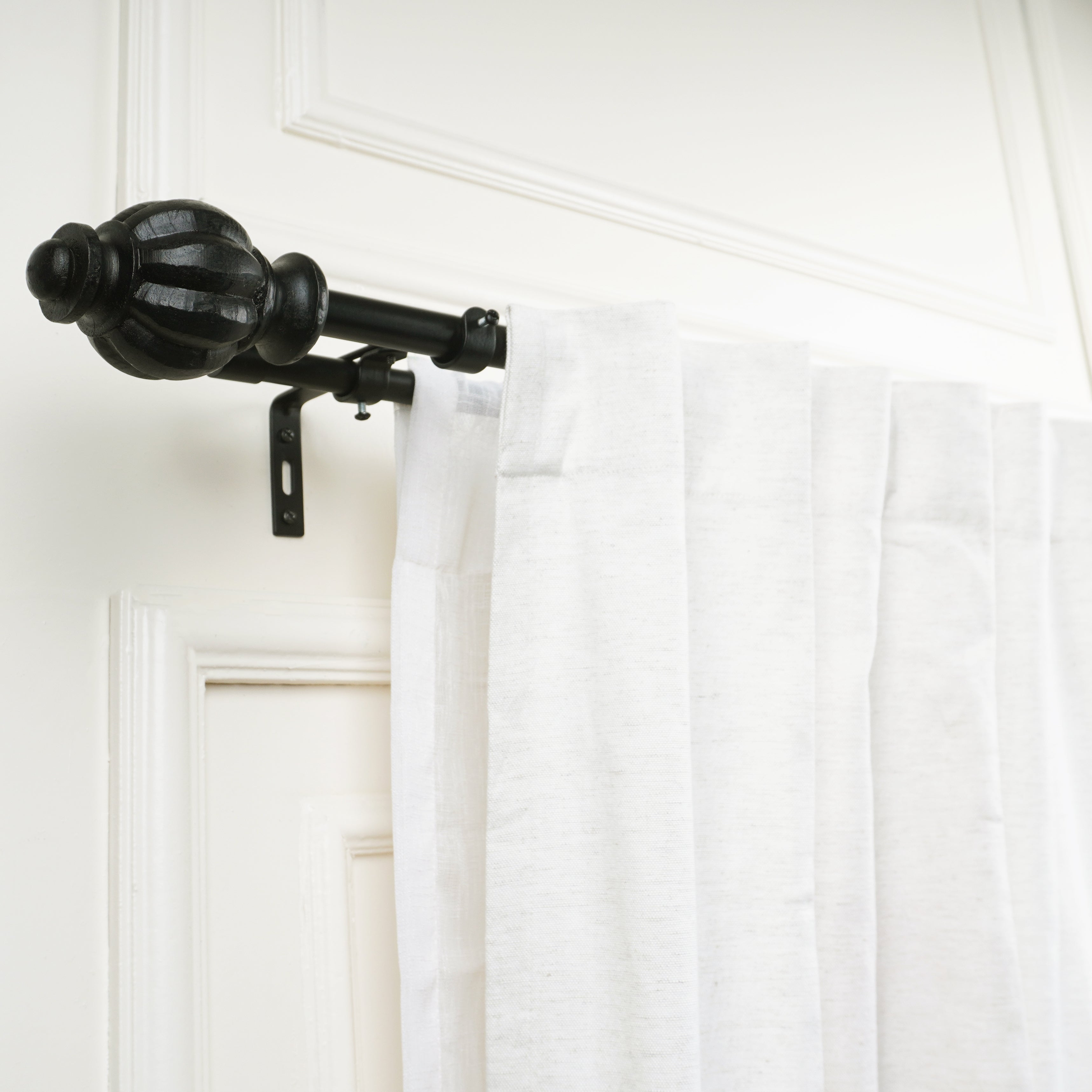 Double Curtain Pole | Black | Extendable & Adjustable | 28-144 Inch |  Includes Finials-2