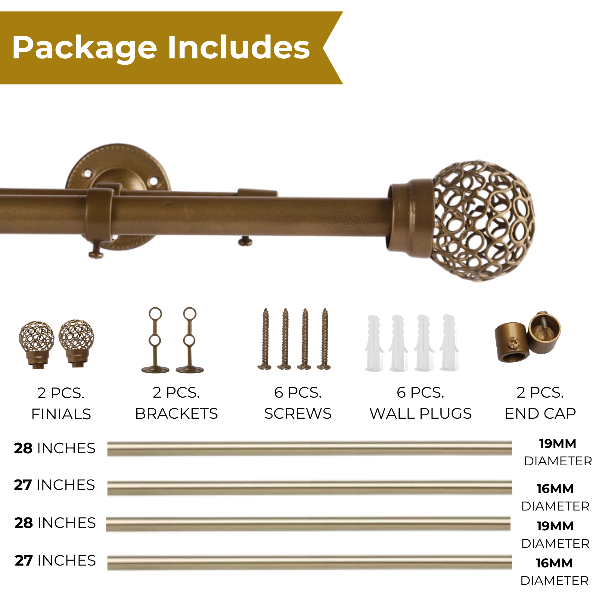 Gold Double Curtain Pole | Rustproof & Heavy Duty |  Extendable Telescopic  |  28-144 Inch-4