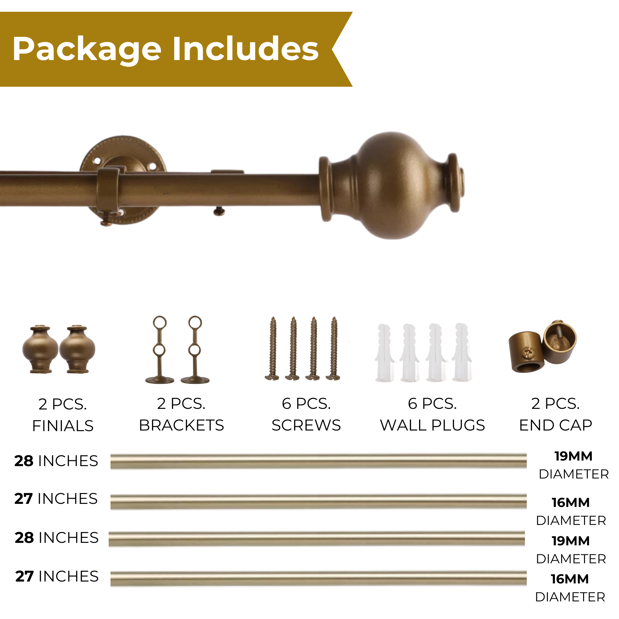 Antique Brass Double Curtain Pole | Rustproof | 25KG Load | Classic Style-4