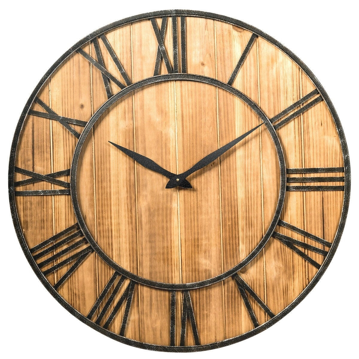 Round Wood 30-inch Roman Numeral Silent Wall Clock-0