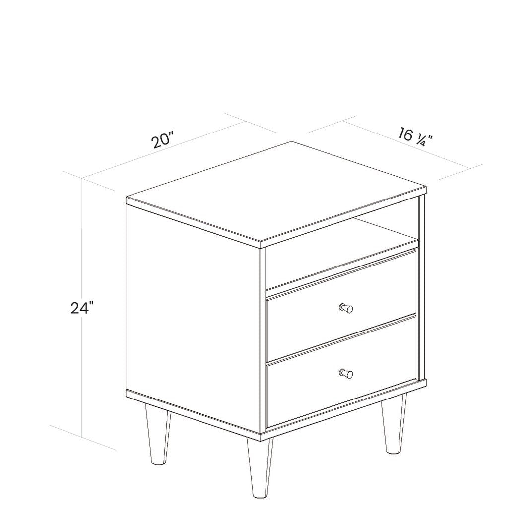 Farmhouse Rustic White Mid Century 2 Drawer Nightstand-4