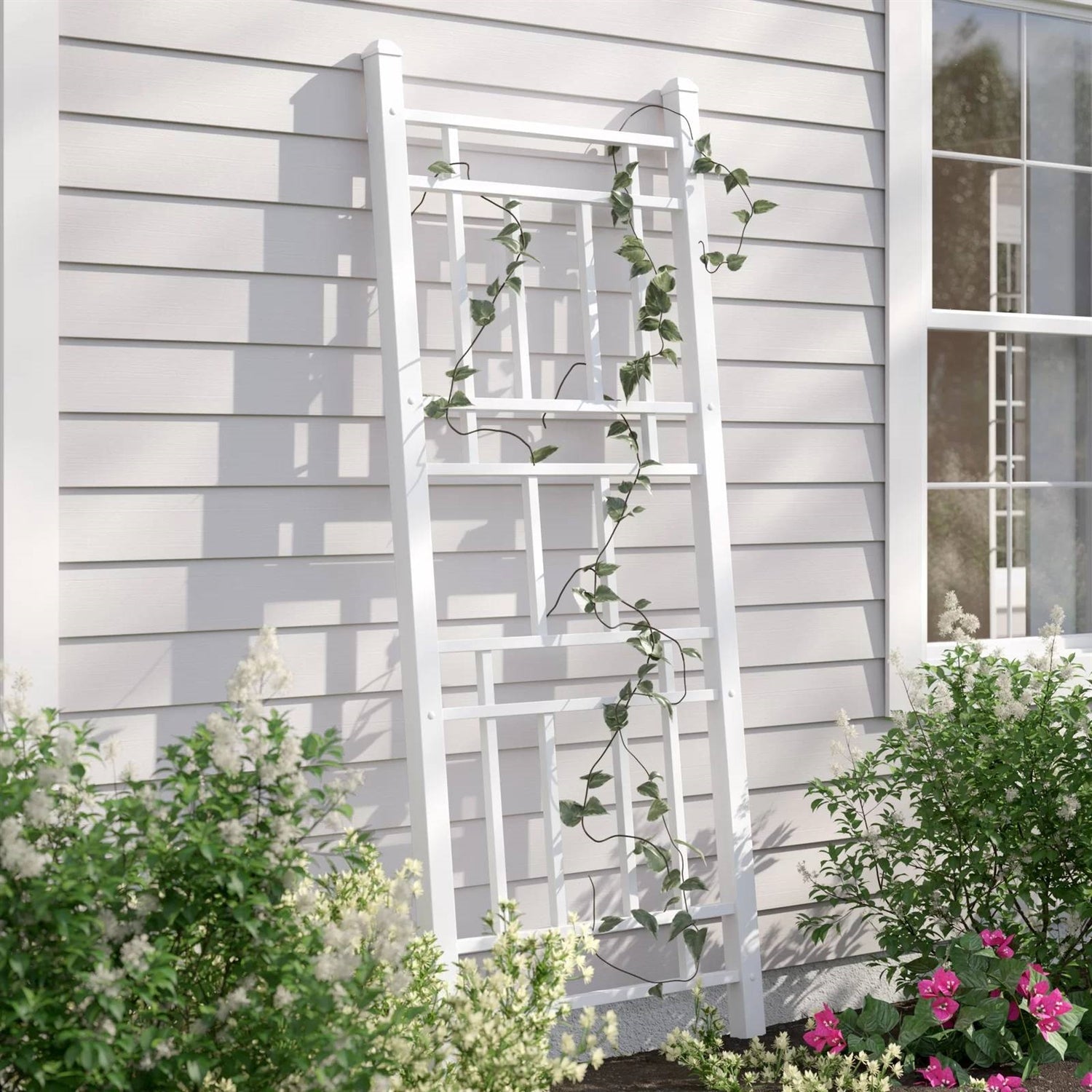 75-inch White Vinyl Outdoor Garden Trellis - Made in USA-0