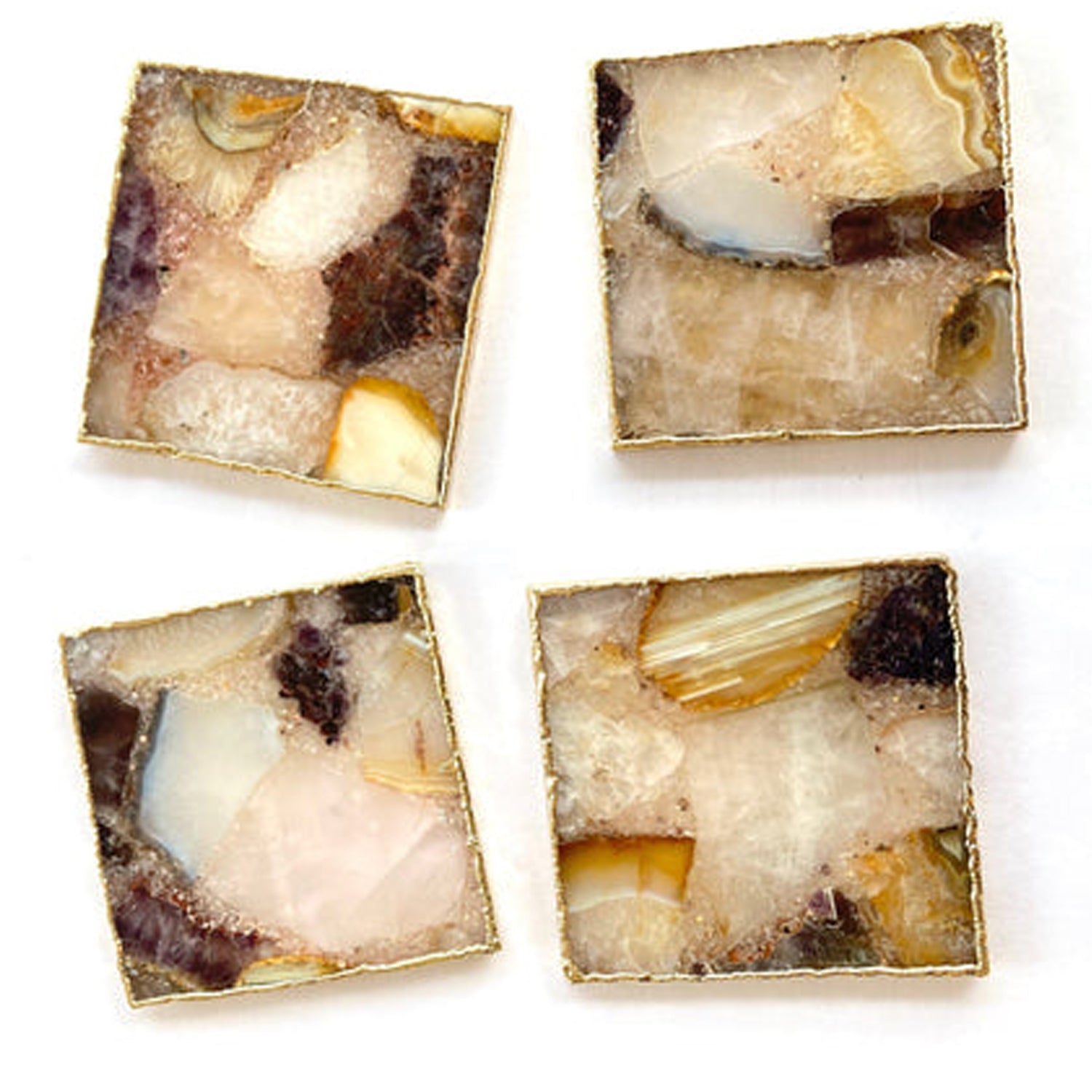 Raw Mixed  Agate - Set of 4 Large Square Coasters | Personalised Momentos-0