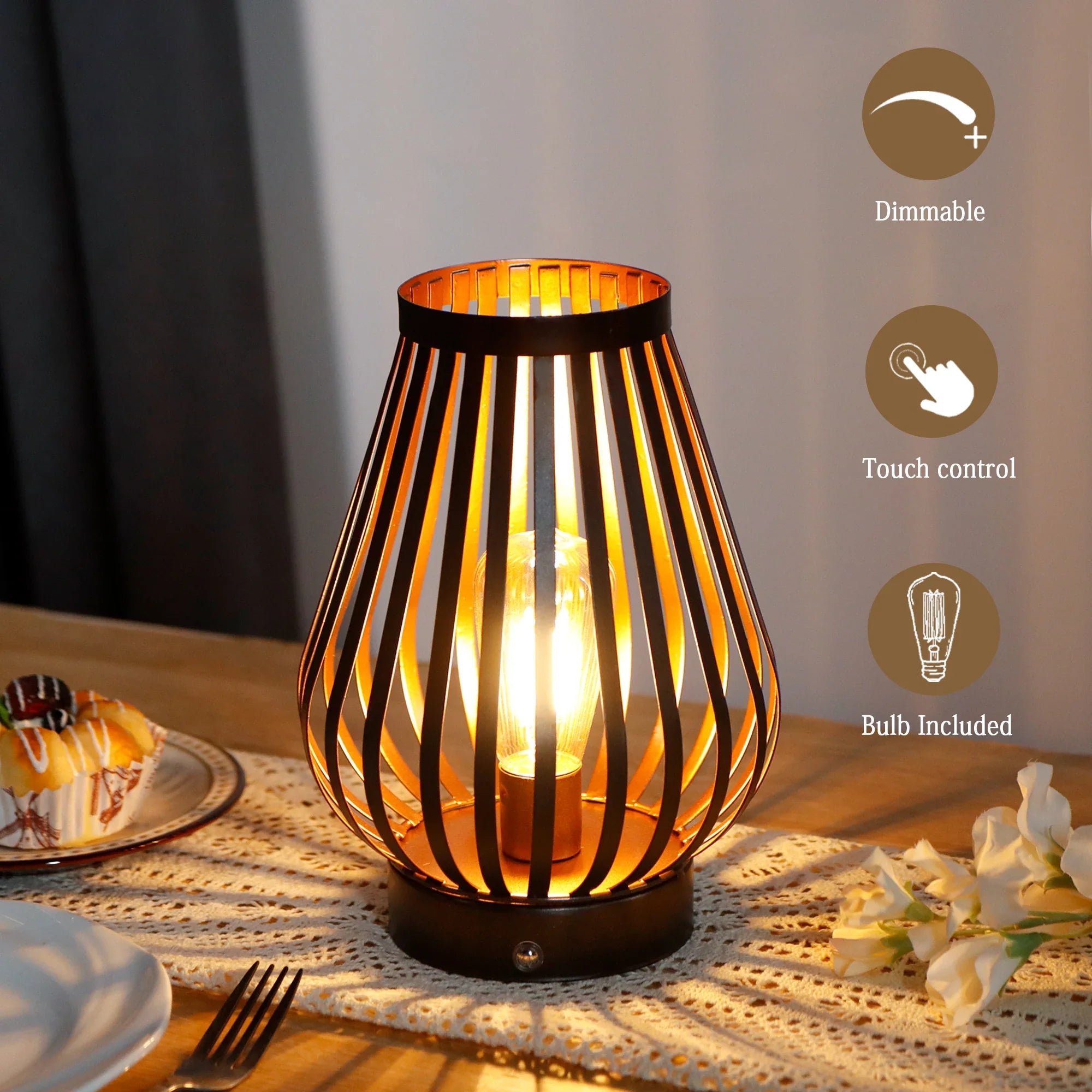8.5''H Rechargeable Battery Powered Lamp with LED Edison Style Bulb-0