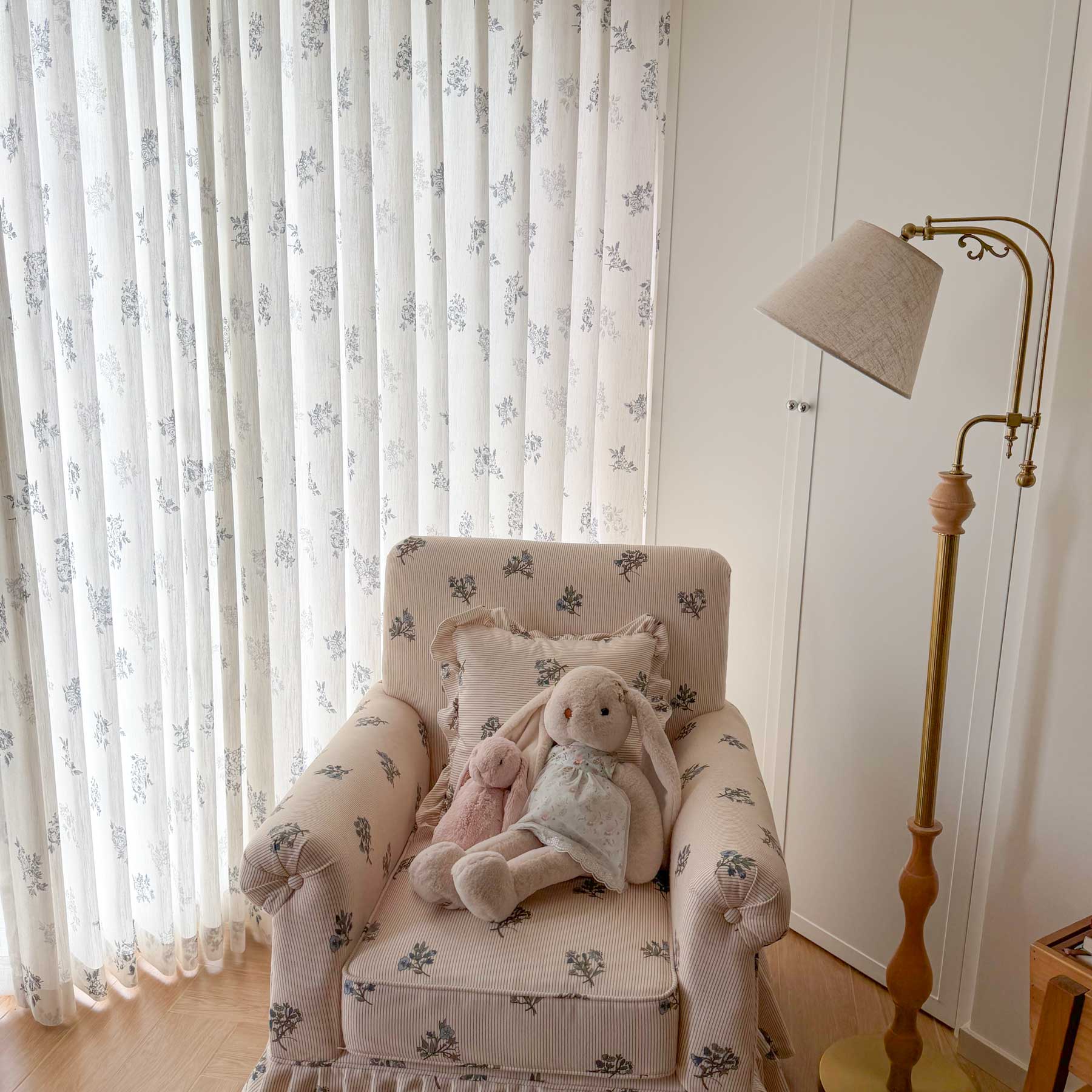 Reeta French Style Grey Floral Printed Curtains