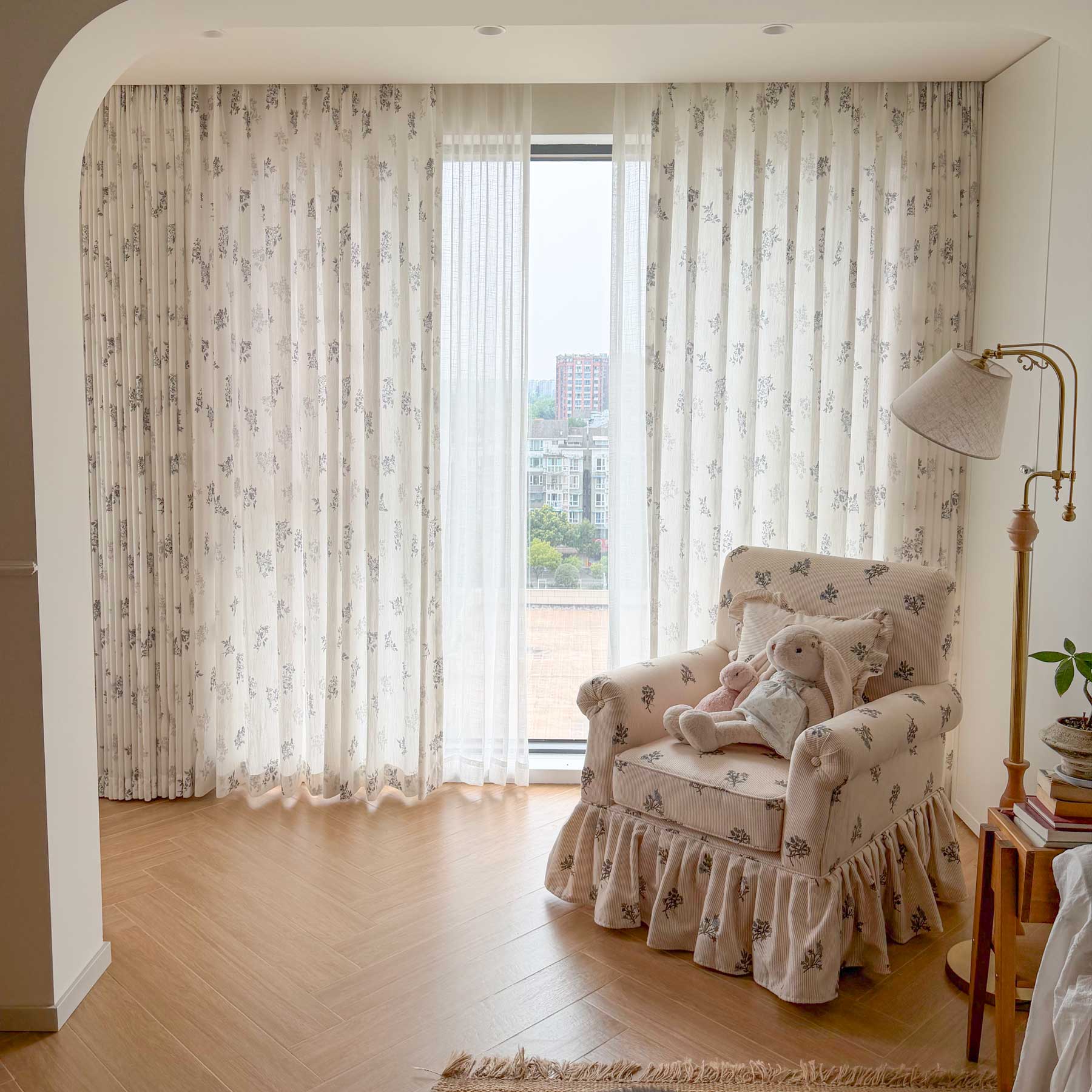 Reeta French Style Grey Floral Printed Curtains