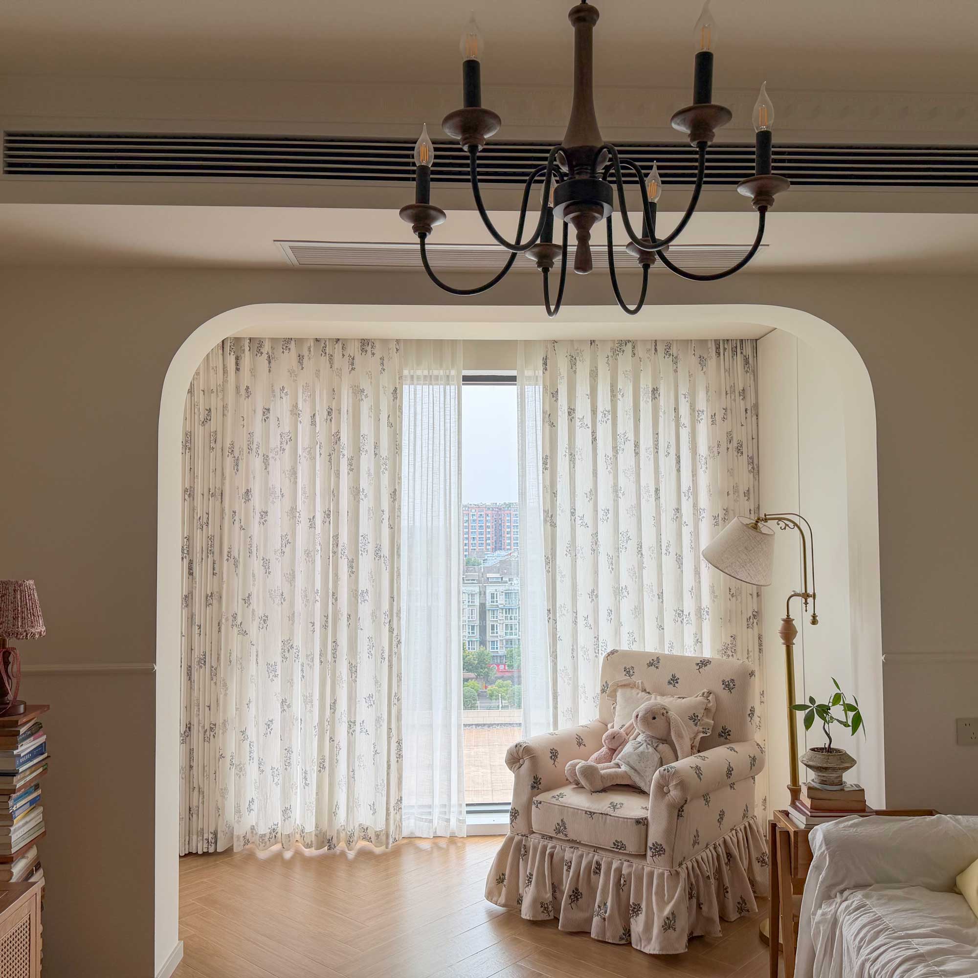 Reeta French Style Grey Floral Printed Curtains