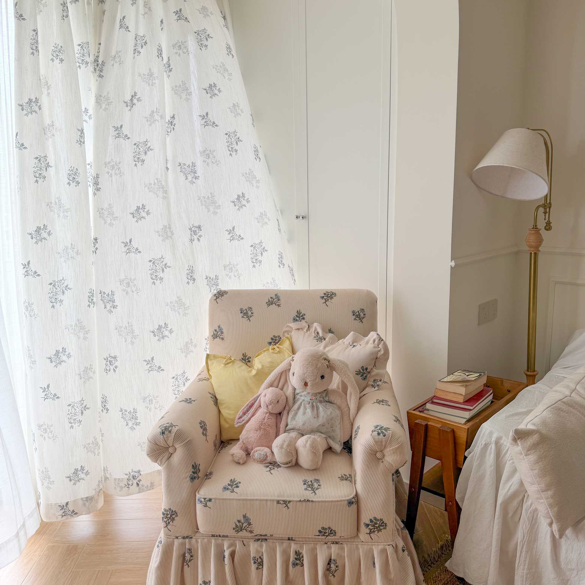Reeta French Style Grey Floral Printed Curtains