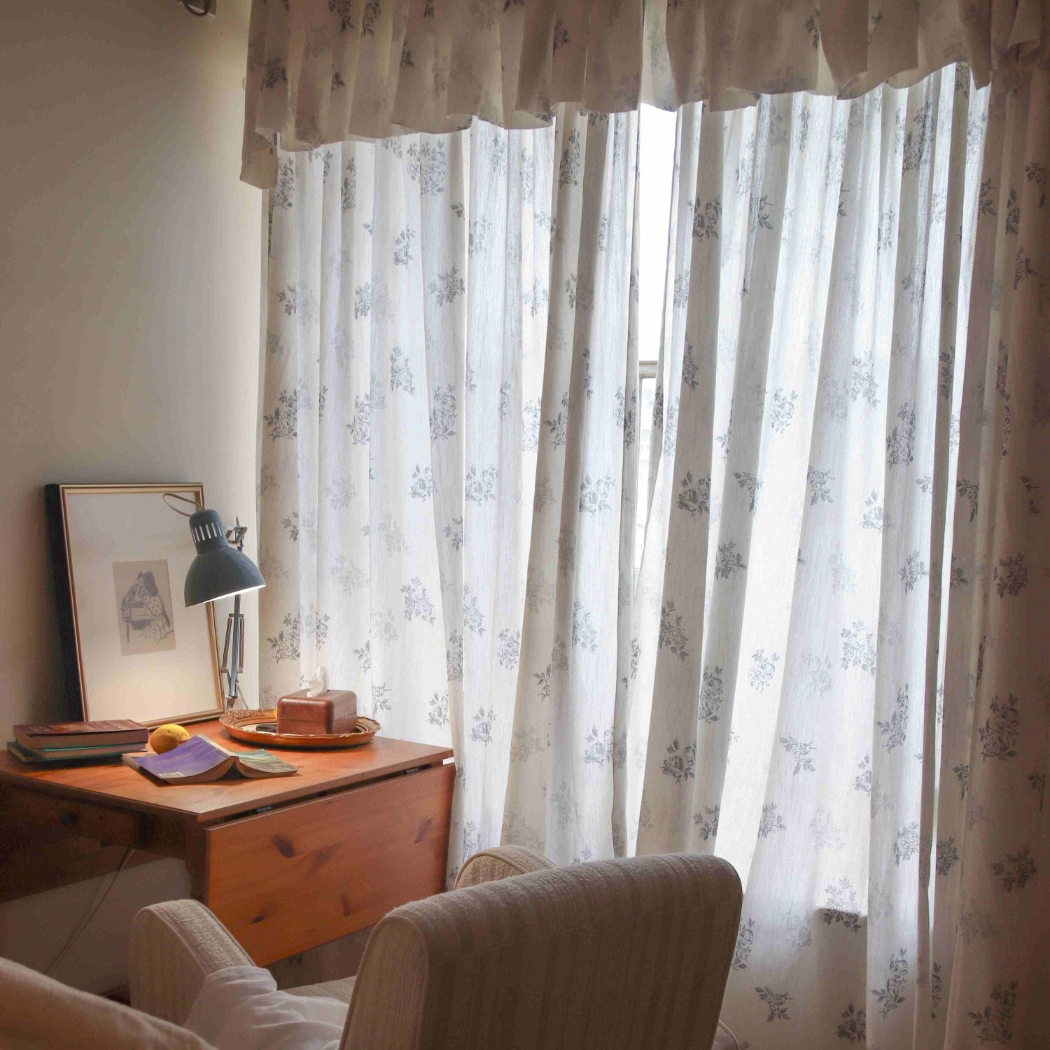 Reeta French Style Grey Floral Printed Curtains