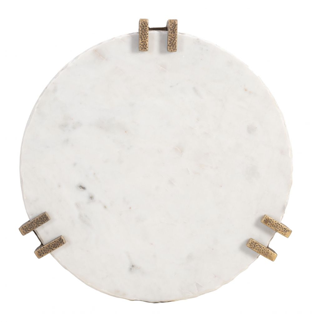 Rench White Marble Top Side Table