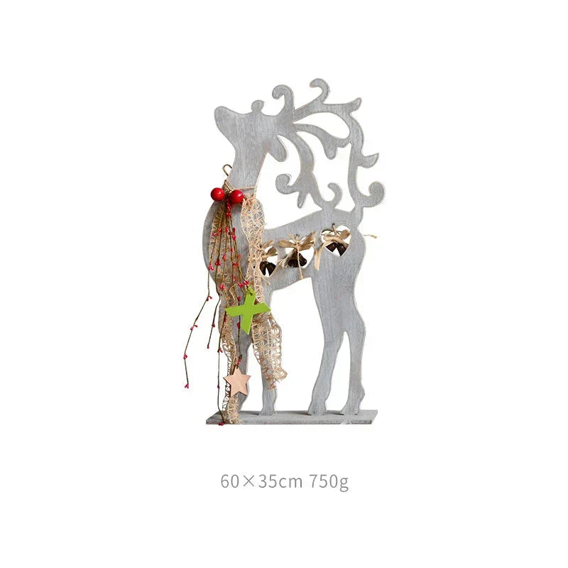 Retro Wooden Christmas Elk Reindeer Holiday Decorations-1