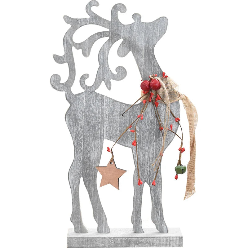 Retro Wooden Christmas Elk Reindeer Holiday Decorations-0
