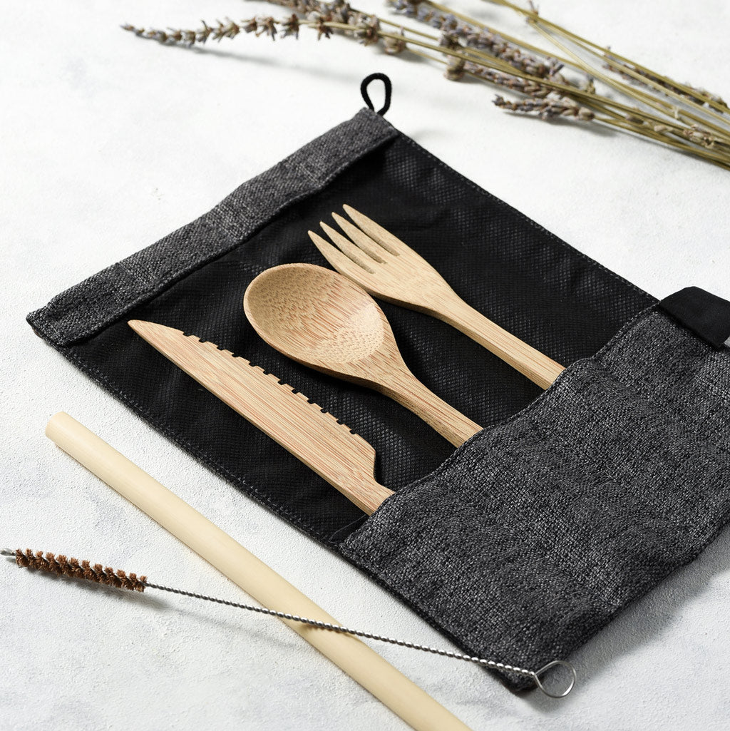 Bamboo Cutlery Set (Red Bag)-7