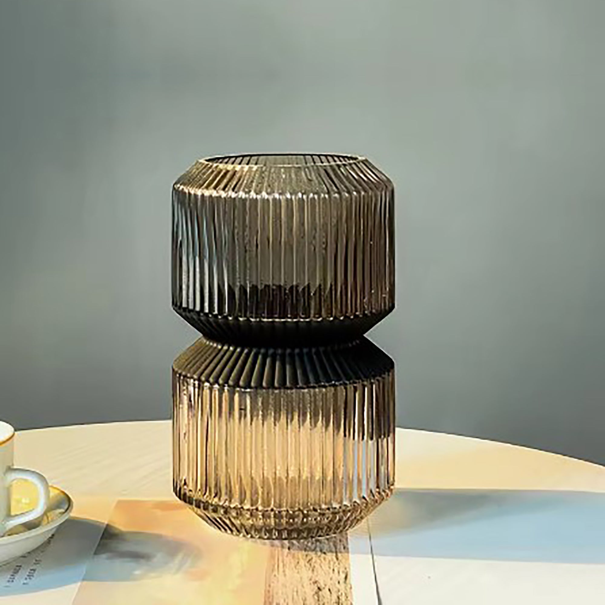 Ribbed Designer Vase-Medium-Champagne-2