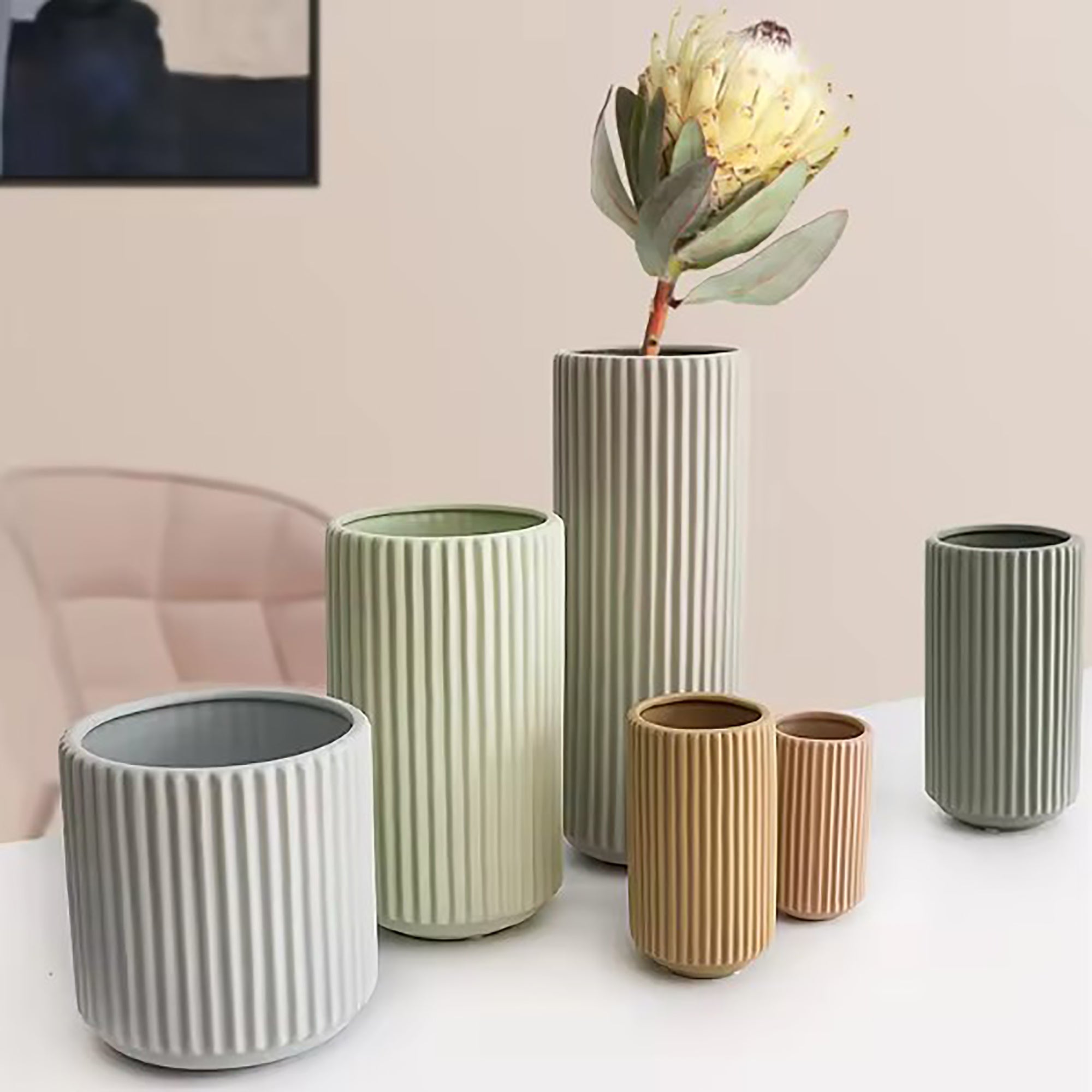 Ribbed Ceramic Vase-Beige-XXXL-4