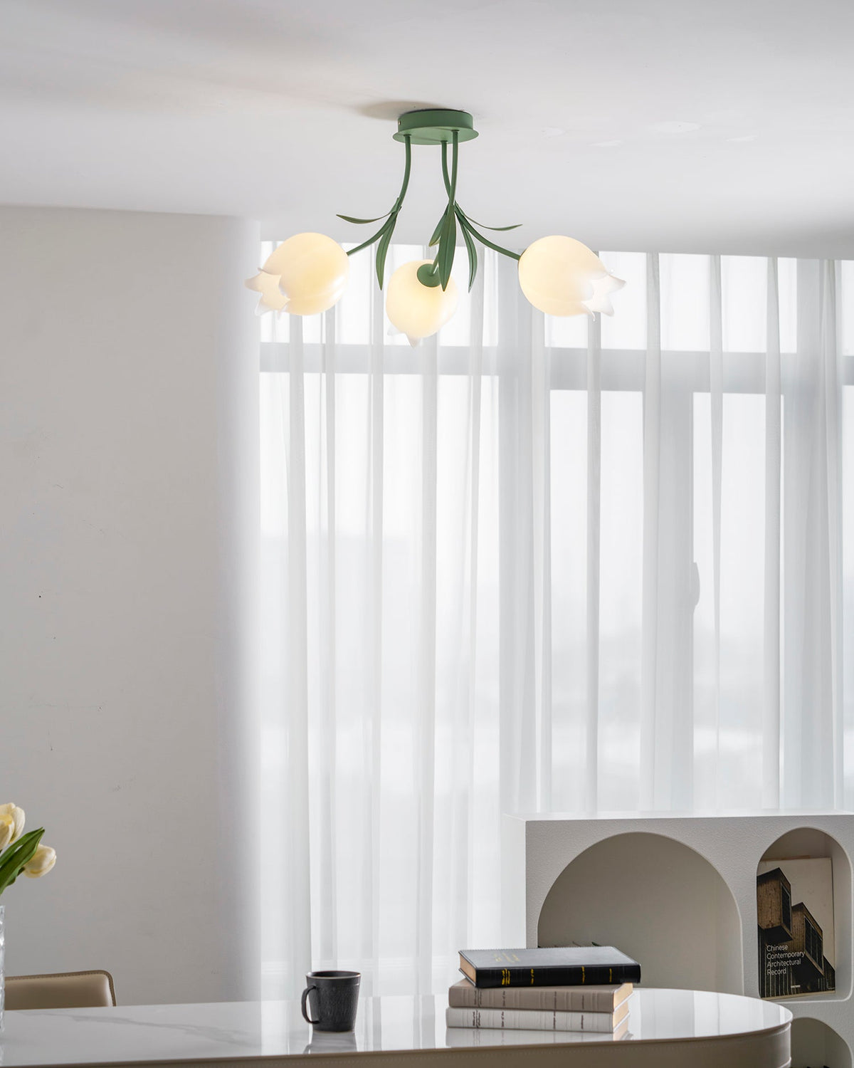 Lilia | Multi-Head Flush Mount Ceiling Light with Acrylic Lily Shades, Dimmer Compatible