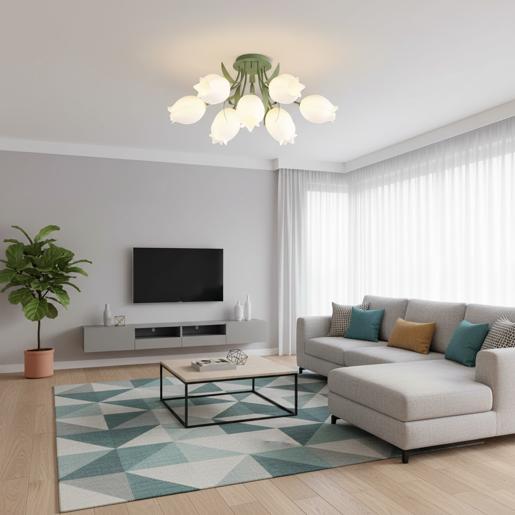 Lilia | Multi-Head Flush Mount Ceiling Light with Acrylic Lily Shades, Dimmer Compatible