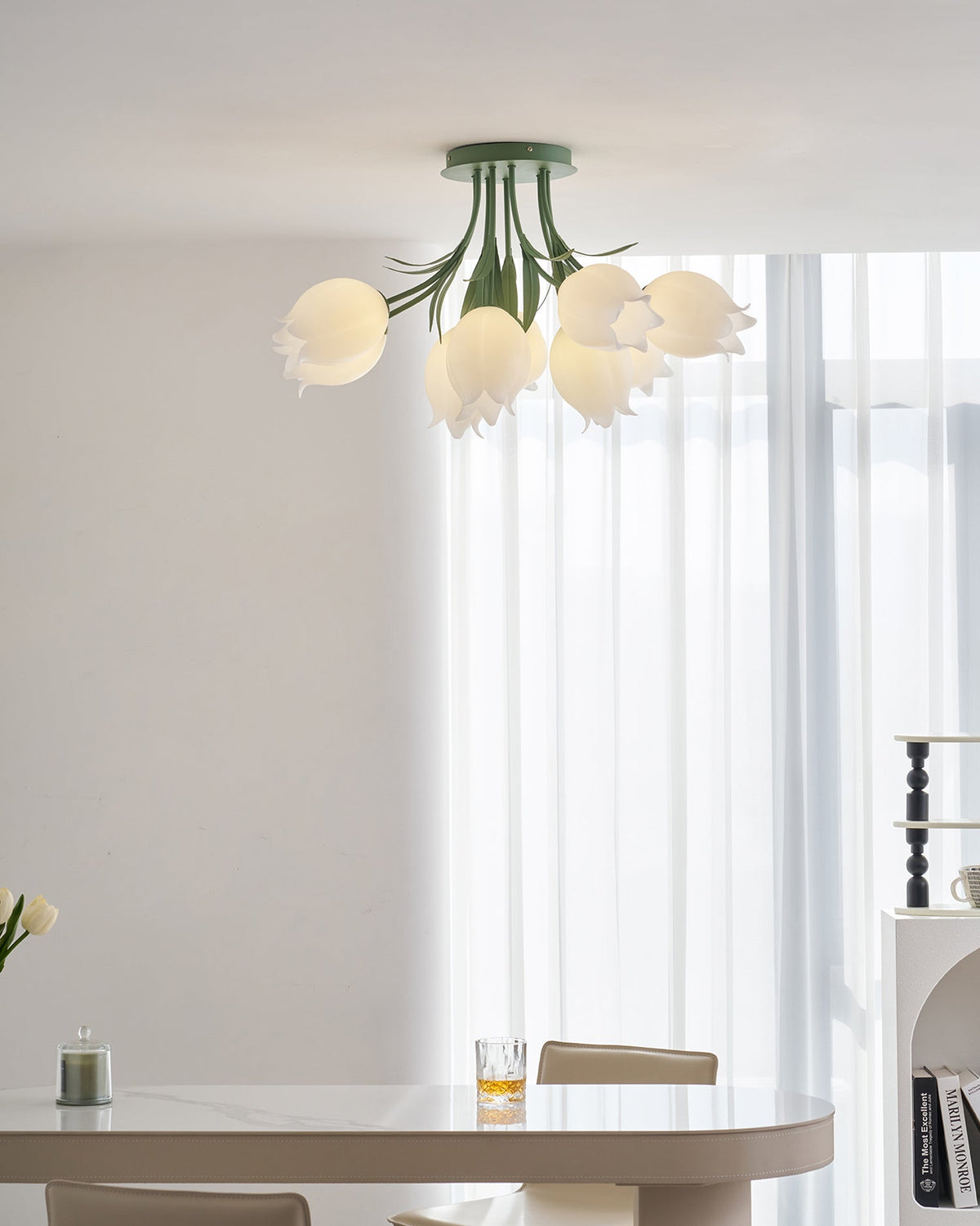 Lilia | Multi-Head Flush Mount Ceiling Light with Acrylic Lily Shades, Dimmer Compatible