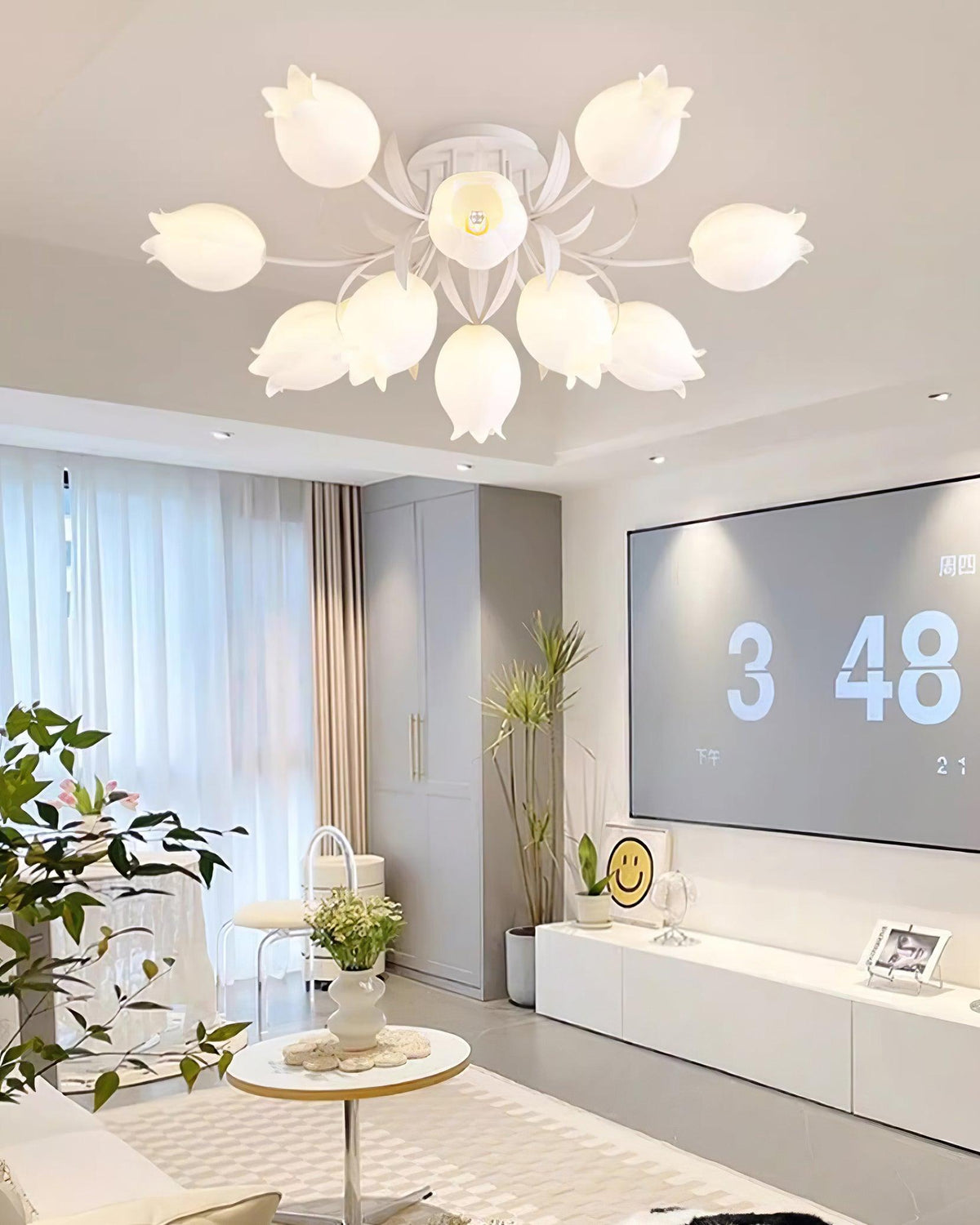 Lilia | Multi-Head Flush Mount Ceiling Light with Acrylic Lily Shades, Dimmer Compatible