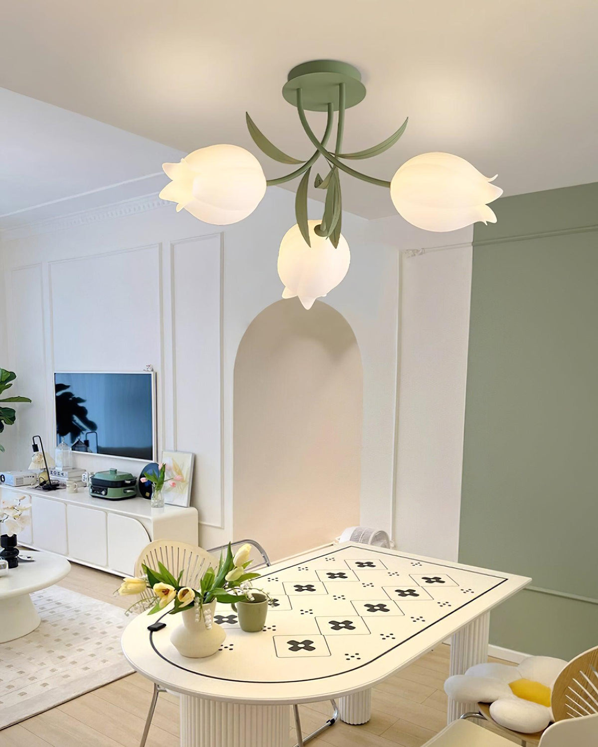 Lilia | Multi-Head Flush Mount Ceiling Light with Acrylic Lily Shades, Dimmer Compatible