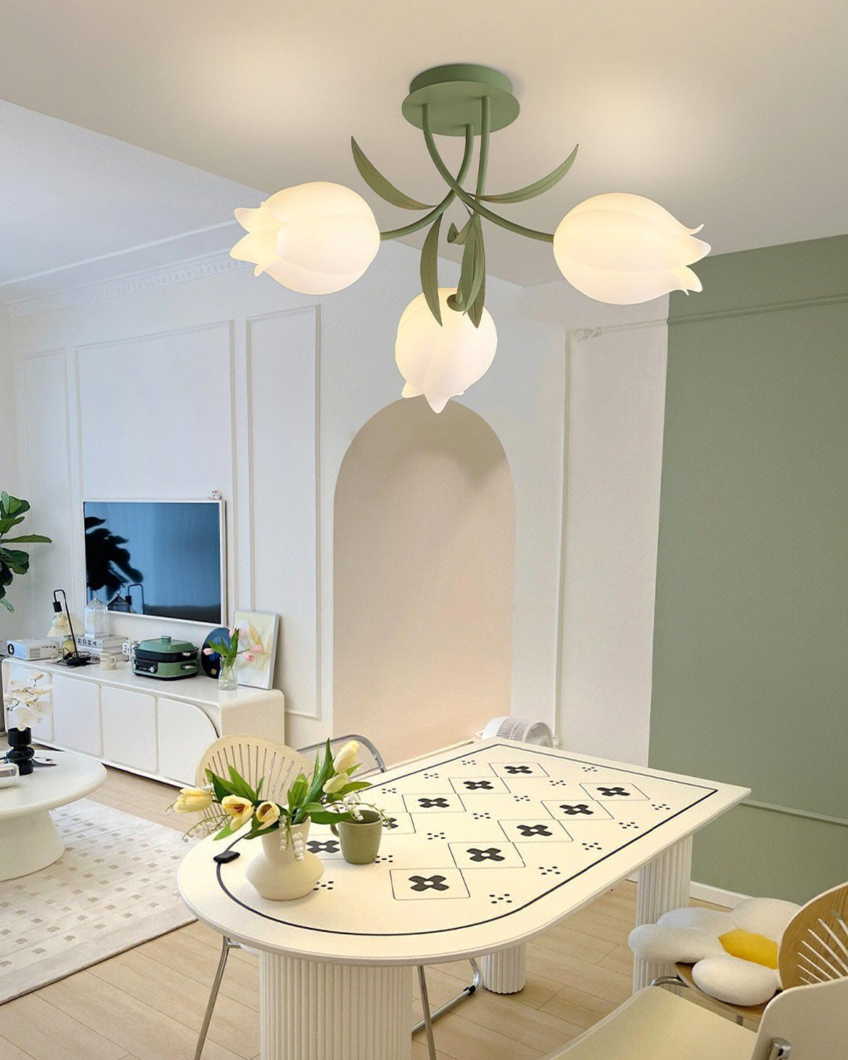 Lilia | Multi-Head Flush Mount Ceiling Light with Acrylic Lily Shades, Dimmer Compatible