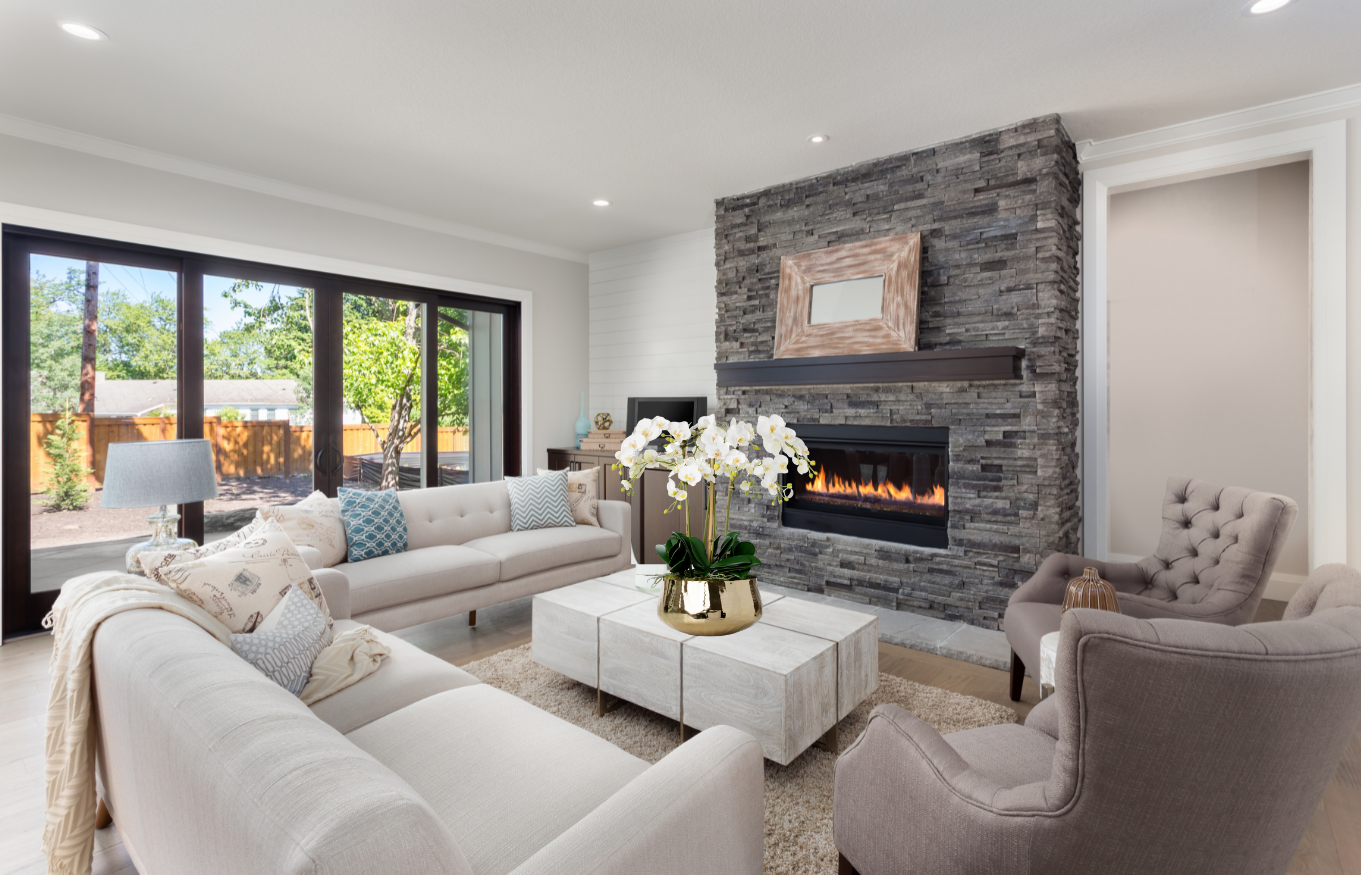 Faux orchid arrangement with white orchids in gold pot - 26"-2