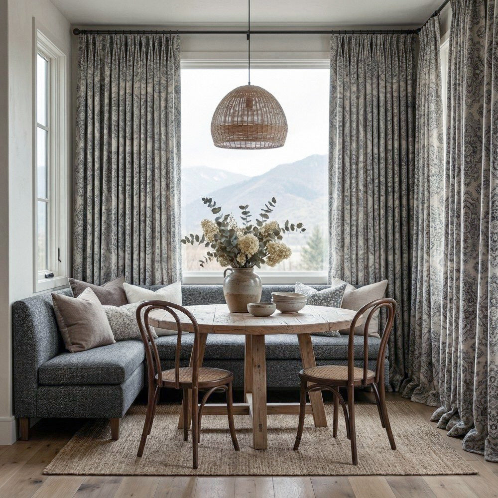 Rossa Grey Blue French Country Style Damask Custom Curtains